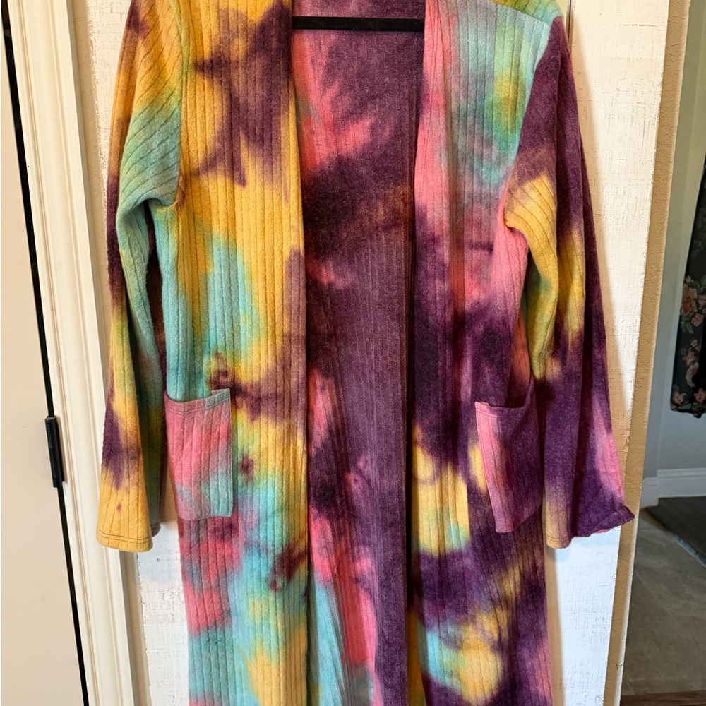 Colorful Tie-Dye Open Cardigan